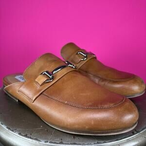 Steve Madden Kandi Cognac Leather Metal Horsebit Mule Loafer US 7.5